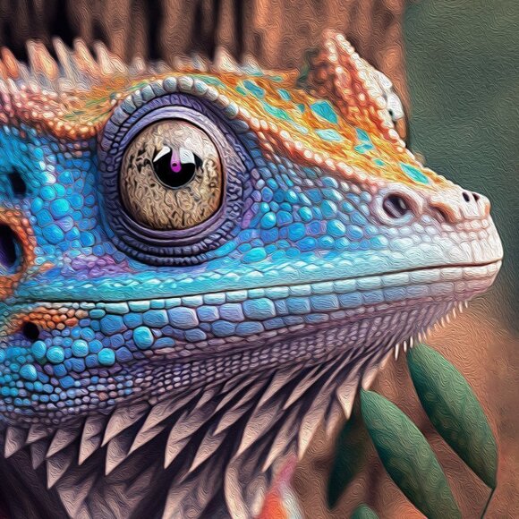 16x20 Chameleon Gecko Lizard Fantasy Art Watercolor Oil Painting Print - Picture 3 of 8